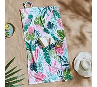 Catherine Lansfield Telo mare in cotone con palma tropicale, rosa, 90 x 160 cm
