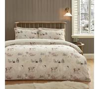 Catherine Lansfield Winter Friends Sherpa - Set copripiumino king size con federe, colore: naturale