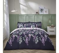 Catherine Lansfield Wisteria Floral - Set copripiumino reversibile per letto king size, con federe, bianco/blu navy
