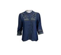 CATHERINE MALANDRINO Donna Tencel Blu Viventi su Una Prairie Maglia TAGLIA S Nwt
