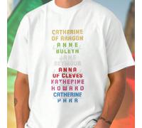 Catherine of Aragon divorced Anne Boleyn beheaded Jane Seymour died Anna of Cleves divorced Katherine Howard beheaded Catherine Parr survived T shirt uomo moda esclusiva casual stampa storia inglese S