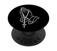 Catholic che prega le mani con il rosario PopSockets PopGrip Adesivo