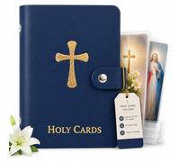 Catholic Holy Card Holder, Faux Leather Prayer Card Organizer with 40 Card Sleeves and Snap Closure, Pocket Holy Card Case for Mass, Daily Prayer, Memorial Cards and Religious Gifts (Dark Blue,4PCS)