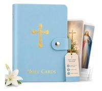 Catholic Holy Card Holder, Faux Leather Prayer Card Organizer with 40 Card Sleeves and Snap Closure, Pocket Holy Card Case for Mass, Daily Prayer, Memorial Cards and Religious Gifts (Ocean Blue,4PCS)