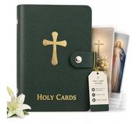 Catholic Holy Card Holder, Faux Leather Prayer Card Organizer with 40 Card Sleeves and Snap Closure, Pocket Holy Card Case for Mass, Daily Prayer, Memorial Cards and Religious Gifts (Green,2PCS)