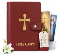 Catholic Holy Card Holder, Faux Leather Prayer Card Organizer with 40 Card Sleeves and Snap Closure, Pocket Holy Card Case for Mass, Daily Prayer, Memorial Cards and Religious Gifts (Brown,6PCS)