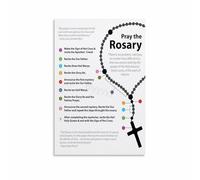 Catholic Prayer Wall Art, Rosary and Cross Canvas Print, Devotional Decor for Living Room, Study, Spiritual Gift Idea(Unframed,12x18inch(30x45cm))