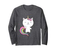 Caticorn - Maglietta con simpatico gatto, unicorno, arcobaleno, colori pastello Maglia a Manica
