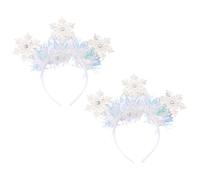 CATIEBYE Fascia per Chioma Donna 2 Pezzi Bianca Fiocchi di Neve Glitterati in Plastica, Comoda e Ferma, per Feste di Natale e Decorazioni Xmas Party