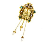 CATIEBYE Spilla Vintage da Donna Design Orologio e Passerotto, Leggera e Facile da Fissare, in Lega di Zinco Dorata, Stile Retrò Elegante per Abiti e Accessori