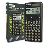 CATIGA Calcolatrice scientifica nera con display HD in stile libro di testo, calcolatrice scientifica solare e a batteria per studenti universitari, liceali e ingegneria, menu icone e custodia rigida