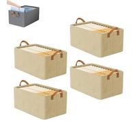 Cation Multi-functional Folding Wardrobe, Folding Wardrobe Storage Box, Large Wardrobes Clothes Storage Organiser with Handle, Drawer Type Wardrobe Storage Box for Various Bedding (Beige,4pcs)