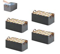 Cation Multi-functional Folding Wardrobe, Folding Wardrobe Storage Box, Large Wardrobes Clothes Storage Organiser with Handle, Drawer Type Wardrobe Storage Box for Various Bedding (Grey,4pcs)