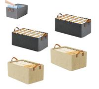 Cation Multi-functional Folding Wardrobe, Folding Wardrobe Storage Box, Large Wardrobes Clothes Storage Organiser with Handle, Drawer Type Wardrobe Storage Box for Various Bedding (Grey+Beige,4pcs)
