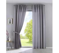 Cationic Jena 2019037-2 - Set di 2 tende con passanti nascosti, 145 x 140 cm (altezza x larghezza), effetto lino, oscuranti, con fermatenda, colore: argento