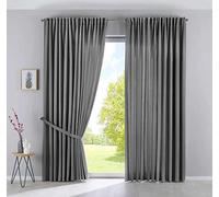 Cationic Jena 2019037-2 - Set di 2 tende con passanti nascosti, 250 x 300 cm (altezza x larghezza), effetto lino, oscuranti, con fermatenda, colore: grigio