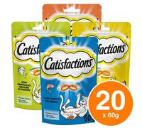 Catisfactions Snack per Gatti Salmone Tonno Formaggio Pollo 20 Confezioni •