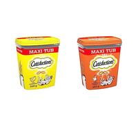 Catisfactions Snack per gatto, Formato Scorta 700g al gusto Formaggio, 2 Maxi Tub da 350gr ciascuno & Snack per Gatto, Formato Scorta 700 g al gusto Pollo, 2 Maxi Tub da 350 gr Ciascuno