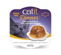 Catit Dinner Pesce, cibo umido premium per gatti, senza cereali, ad alto contenuto proteico, al gusto granchio e zucca, integratore alimentare, 1 confezione, 80 g