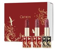 CATKIN Rossetto Opaco Colore Intenso, Formula A Lunga Durata e Idratante, con Vitamina E, Effetto Naturale, Finish Satinato, per Sensibili Labbra, Gift Box (129+167+171)