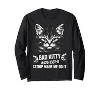 Catnip Made Me Do It Funny Cat Mugshot Maglia a Manica