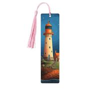 Catoon Segnalibri in legno a forma di faro, fatti a mano, stampati su entrambi i lati, con nappe rosa, accessori per libri, regalo per amanti dei libri, donne e uomini