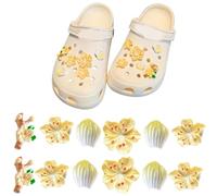 CATOR 12 Pezzi Accessori Per Scarpe Da Ragazza, Shoe Charm, fiori freschi Accessori Scarpe con Diamanti CristalloDivertenti Decorazioni Per Scarpe A Fumetti Per Ragazze, Ragazzi E Adulti - Giallo