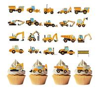 CATOR 64 Pcs Excavator Decorazioni Torta Compleanno,Construction Site Cake Toppers,Compleanno Ragazzo Torta Decorazione,Construction Party Decorations,Deco Compleanno per Bambini Ragazzo(Stile A)