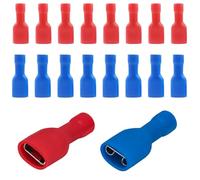 CATOR Connettori rapidi femmina in vinile completamente isolati 6.3 x 0.8 mm, faston elettrici, rosso per 0.5-1.5 mm² (22-16 AWG), blu per 1.5-2.5 mm² (16-14 AWG), confezione da 100 pz