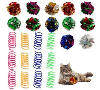 CATOR Giocattoli per gatti, confezione da 24 pezzi palline arricciate, ad alta elasticità, con molle a spirale e palline per gatti a fasciare, mordere, caccia (molle+palla)