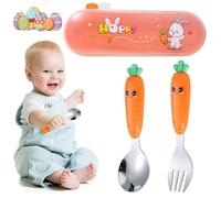 CATOR Suavinex Set di 3 Pezzi di Forchetta e Cucchiaio per Bambini, Acciaio Inossidabile, Multicolore, Giocoso, Adatto per lo Svezzamento e per i Bambini