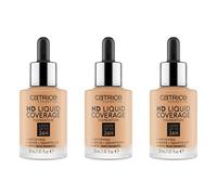 Catrice HD Liquid Coverage Foundation, Make Up, Nr. 034 Medium Beige, Nude, per pelli miste, di lunga durata, opaco, vegano, senza olio, resistente all'acqua, 3 pezzi (3 x 30 ml)