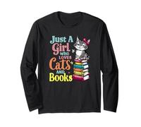 Cats and Books Cat Lady Book Reader Lover Maglia a Manica