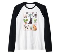 Cats And House Plants Collage in Frame Cute Pet Design Maglia con Maniche Raglan
