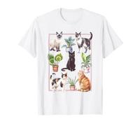 Cats And House Plants Collage in Frame Cute Pet Design Maglietta