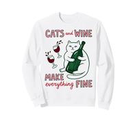 Cats And Wine Make Everything Fine Funny Cat Mom Felpa