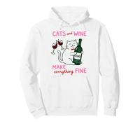 Cats And Wine Make Everything Fine Funny Cat Mom Felpa con Cappuccio