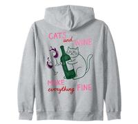 Cats And Wine Make Everything Fine Funny Cat Mom Felpa con Cappuccio