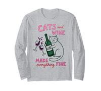Cats And Wine Make Everything Fine Funny Cat Mom Maglia a Manica