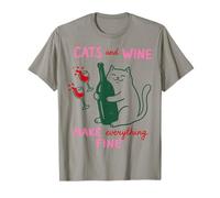 Cats And Wine Make Everything Fine Funny Cat Mom Maglietta