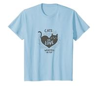 Cats Are Love Wrapped in Fur - Adorabile Amante degli Animali Domestici Maglietta, Bambini, Celeste, 12 Anni