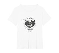 Cats Are Love Wrapped in Fur - Adorabile Amante degli Animali Domestici Maglietta, Donna Plus-Size, Bianco, 6X