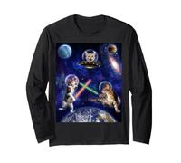 Cats Attack Funny Meow Wars Cat in Space Kitten Lovers Maglia a Manica