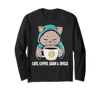 Cats, Coffee, Satan & Spells Cute Occult Cat Maglia a Manica