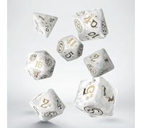 Q-Workshop - Set di dadi per gatti Purrl, dai 14 anni in su, colore bianco perla e oro, poliedrici, con disegni di gatti, per giochi da tavolo DND Pathfinder