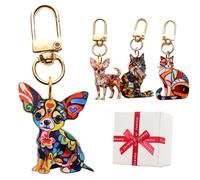 Cats Dogs Stained Art Keychains, Colorful Geometric Spliced Animal Keychain, Pet Acrylic Pendant with Gold Clasp for Keys