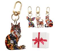Cats Dogs Stained Art Keychains, Colorful Geometric Spliced Animal Keychain, Pet Acrylic Pendant with Gold Clasp for Keys