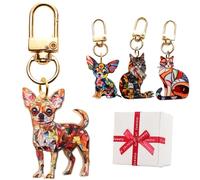 Cats Dogs Stained Art Keychains, Colorful Geometric Spliced Animal Keychain, Pet Acrylic Pendant with Gold Clasp for Keys