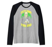 Cats Good Fire Bad Funny Frankenstein Cat Lover Gattino Maglia con Maniche Raglan