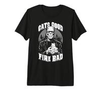 Cats Good Fire Bad Funny Frankenstein Cat Lover Gattino Maglietta Premium